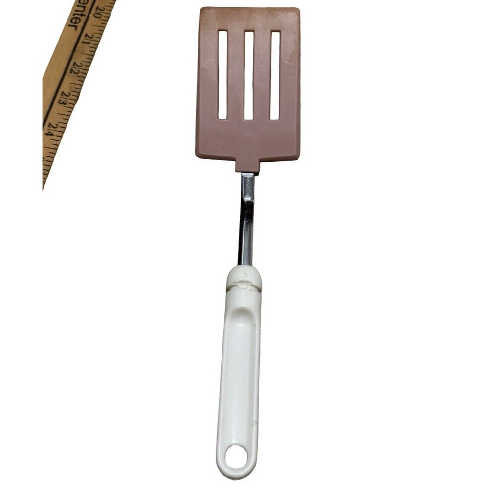 Vintage White Handle Stainless Steel Spatula Unbranded 3 Slotted